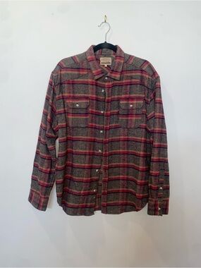 Vintage Free Nature Red and Brown Plaid Button-Up Flannel Shirt